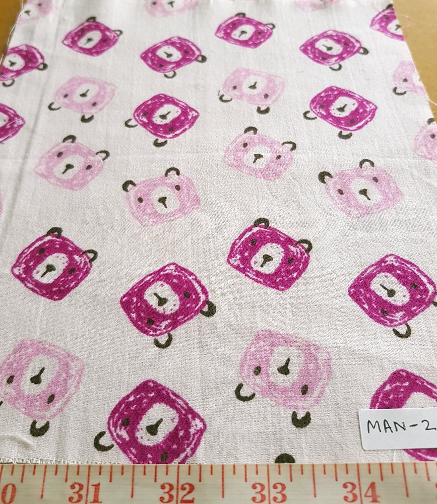 Cotton flannel fabric, in pink bear face geometric print