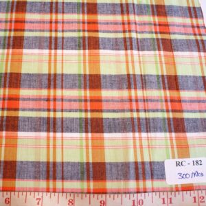 Madras Fabric - madras plaid in green, rust and orange color