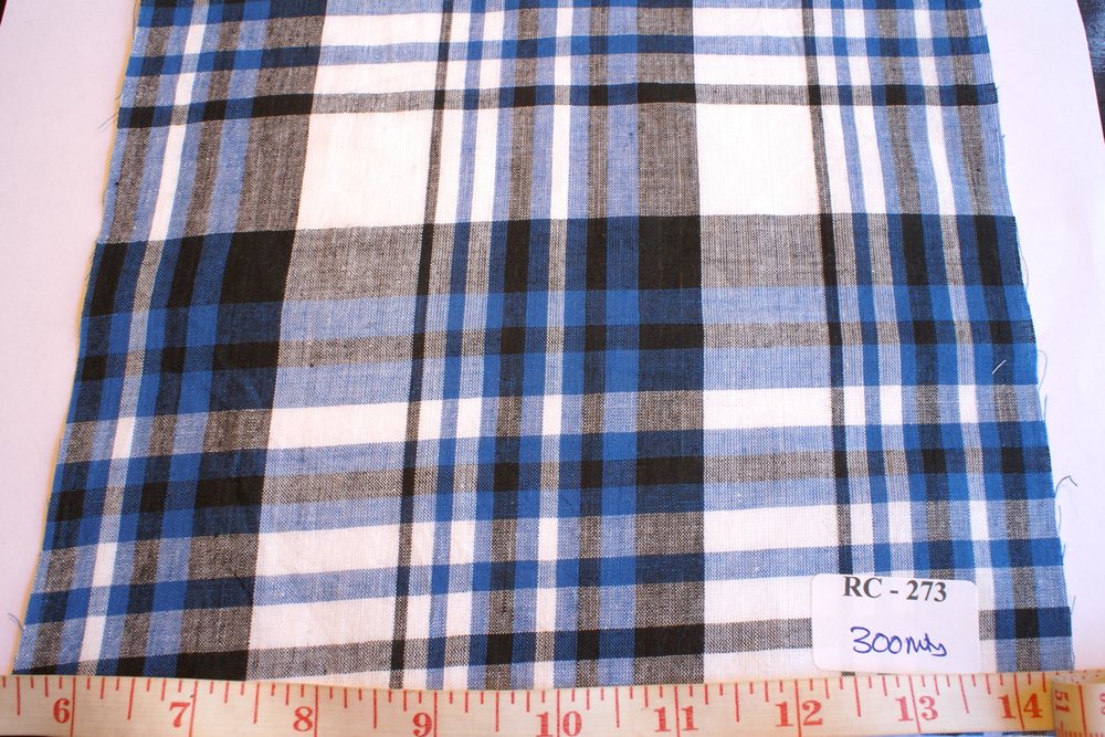 madras fabric in blue black and white