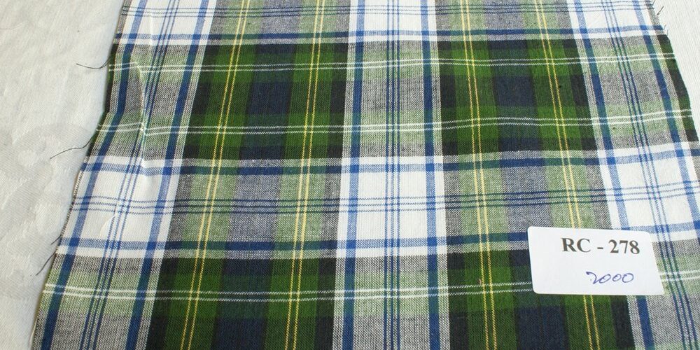 Madras Fabric in green, blue and white colors