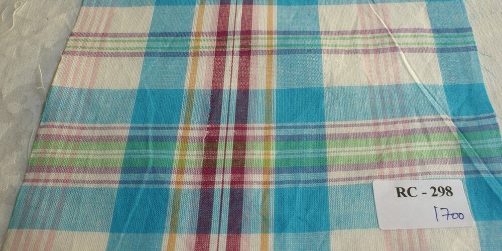 Light blue, maroon, pink ,light green and white plaid madras