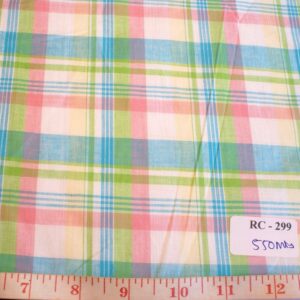 Madras fabric in Pastel green, pastel pink, light blue and white plaids combination