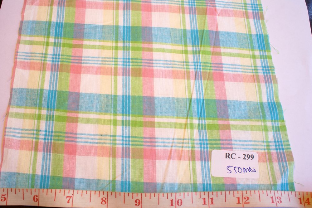 Madras fabric in Pastel green, pastel pink, light blue and white plaids combination