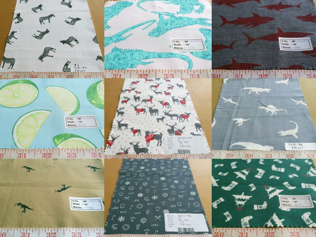 Theme print fabric, printed cotton with theme print of animals, flowers, christmas theme, nautical prints