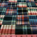 Patchwork Madras Fabric made of various Indian cotton madras plaids sewn together, suitable for preppy shirts, shorts, menswear and children's apparel.