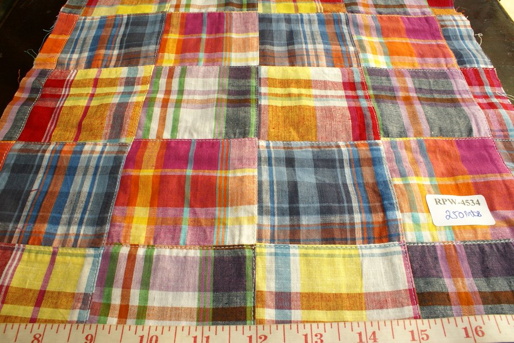 Patch Madras Fabric - plaid madras squares sewn together, for girl's clothing, smocked clothing, monogrammed apparel, handmade handbags and headbands