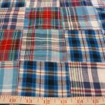 Patchwork Madras Fabric made of various Indian cotton madras plaids sewn together, suitable for preppy shirts, shorts, menswear and children's apparel.