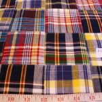 Patchwork Madras Fabric made of various Indian cotton madras plaids sewn together, suitable for preppy shirts, shorts, menswear and children's apparel.