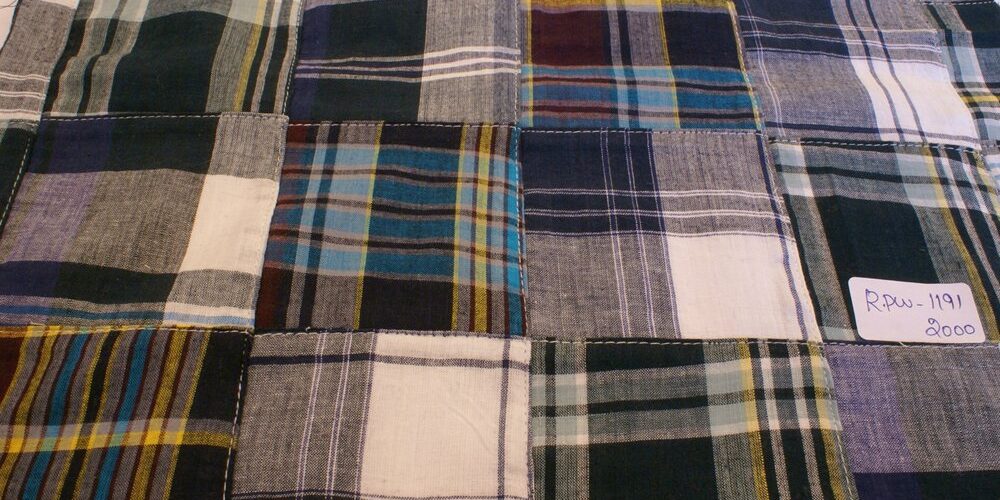 Patchwork Madras Fabric made of various Indian cotton madras plaids sewn together, suitable for preppy shirts, shorts, menswear.