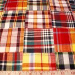 Patchwork Madras Fabric - plaid madras squares sewn together, for girl's clothing, smocked clothing, monnogramed apparel, handbags, tote bags and headbands