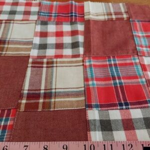 Patchwork Flannel Madras - patchwork plaid fabric made of plaids of various colors, used for preppy menswear & classic children's clothing.
