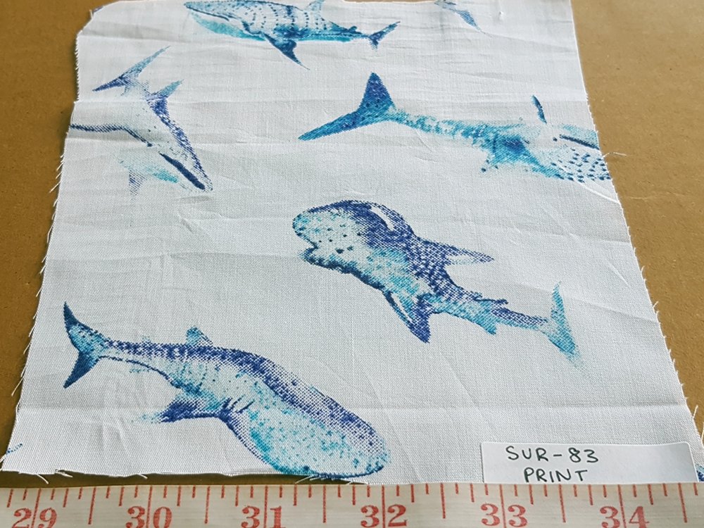 Whales Nautical Theme Print Fabric with Blue Whales, for beach shirts, holiday and resort clothing, children's garments like boys shirts and girls dresses