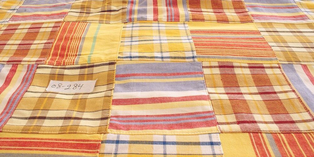 Preppy Patchwork Plaid - Madras cotton plaid fabric patches sewn together into a fabric ideal for preppy clothing, kid's clothing and menswear.