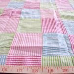 Seersucker fabric in patchwork, with seersucker stripes for preppy summer seersucker shirts, coats, ties, bowties and ivy league style menswear.