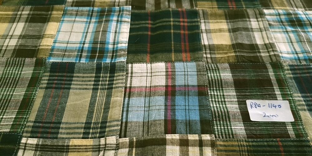 Patchwork Madras Fabric made of various Indian cotton madras plaids sewn together, suitable for preppy shirts, shorts, menswear and children's apparel.