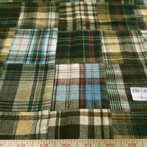 Patchwork Madras Fabric made of various Indian cotton madras plaids sewn together, suitable for preppy shirts, shorts, menswear and children's apparel.