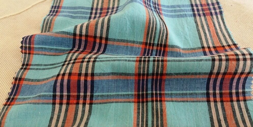 Plaid Fabric or Madras Plaid fabric, used for men's shirts, vintage clothing, children's classic clothing, bowties and ties.