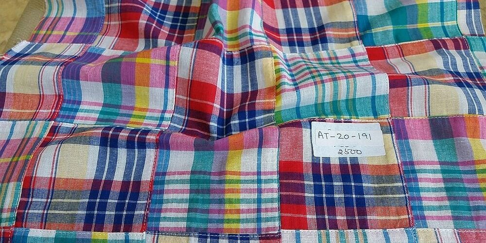 Patchwork Madras Fabric - plaid madras squares sewn together, for girl's clothing, smocked clothing, monogrammed apparel, handmade handbags and headbands
