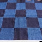 Denim patchwork fabric - patchwork fabric made by sewing together several denim fabrics, into one fabric, for vintage clothing.