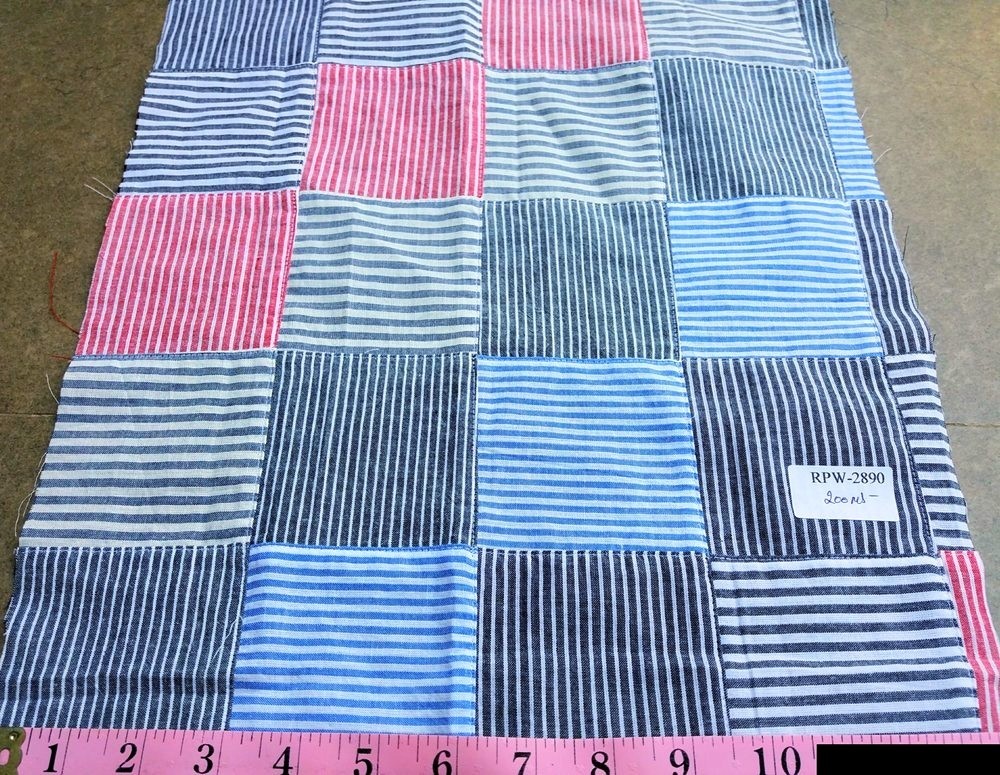 Patchwork Fabric made of cotton chambray stripes sewn together, perfect for classic children's clothing, menswear and preppy style.