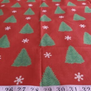 Christmas print fabric with christmas trees print, for christmas sewing & crafts, like dresses, skirts, dog bandanas, bowties and ties.
