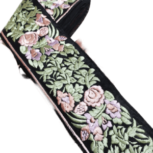 Embroidered trim or fabric trim, for use as borders for dresses and skirts, couture sewing, and borders for evening gowns.