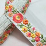 Trims and borders for dresses, couture sewing, evening gowns and skirts, embroidered with threads and sequins for dressmaking.
