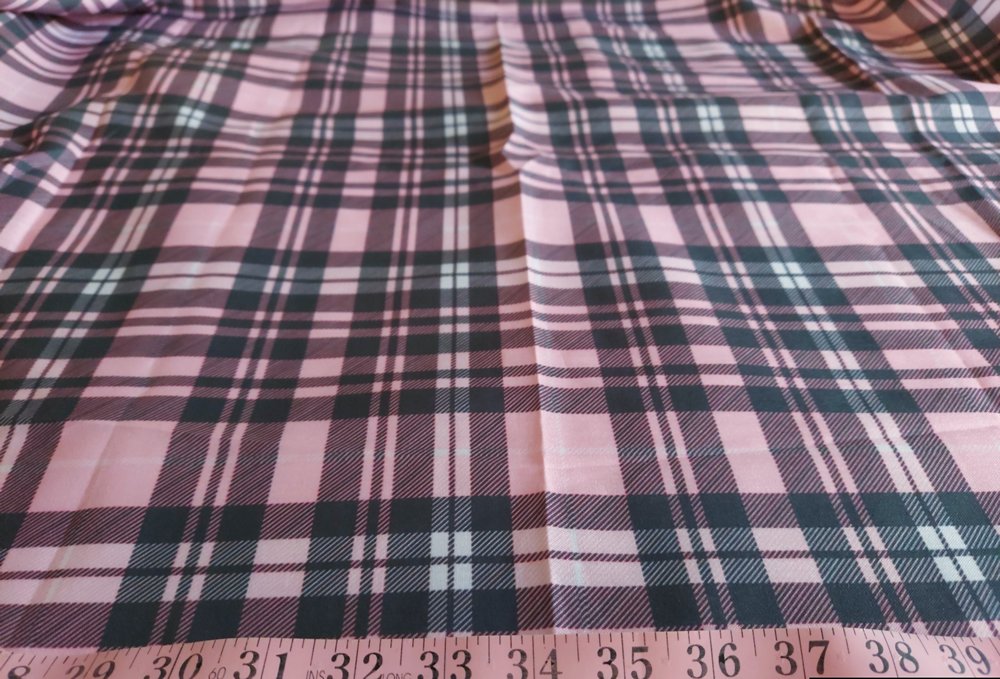 Printed Plaid fabric in plaid pattern printed digitally on polyester cotton blend fabric, for use as shirts, dresses, children's clothing and menswear.