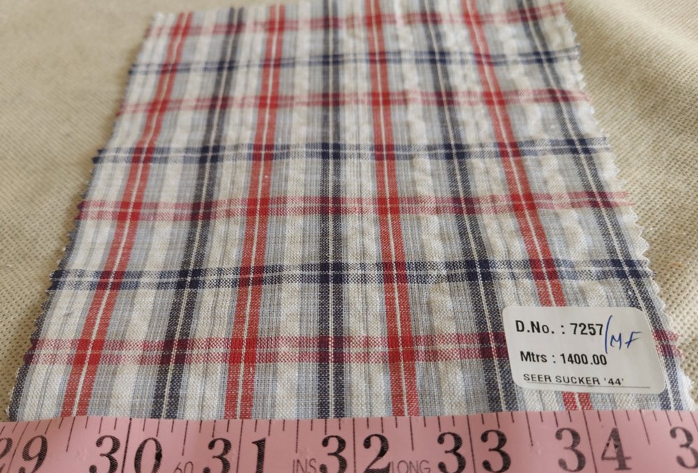Seersucker Plaid Fabric - Cotton woven in a puckered weave