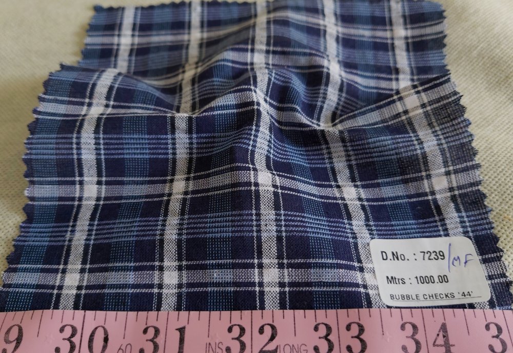 Seersucker Plaid Fabric - woven in a puckered weave for preppy clothing