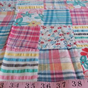 Patchwork Print Fabric with printed patches & plaid for classic children's clothing, handmade clothing, etsy & kid's sewing.