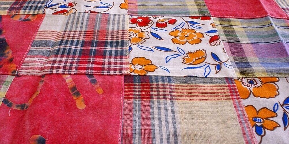 Patchwork Fabric with printed patches, plaid and motifs for classic children's clothing, handmade clothing, etsy & kid's sewing projects.