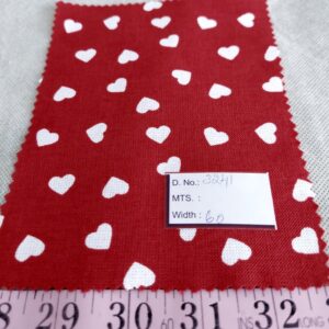Novelty Print fabric with hearts in red and white color, for children's clothing, quilting, dog bandanas and dresses.