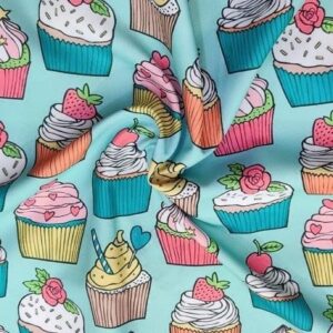 Cupcakes Print fabric, with bright cupcakes, for dog bandanas & bows, ties & bowties, classic children's clothing & crafts.