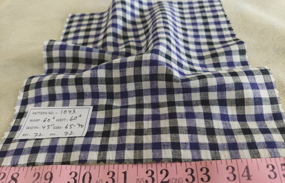 Handloomed / handwoven check fabric with gingham checks, for gingham shirts, gingham dresses & skirts & gingham bowties.