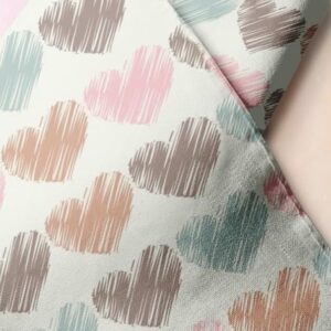 Novelty print fabric, for children's clothing, dog bandanas, pet clothing, with hearts print, for hobby sewing and crafts.