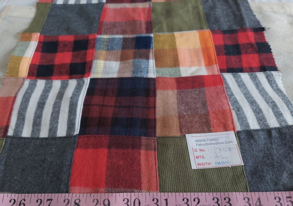 Patchwork Flannel Plaid or Flannel madras fabric for men's shirts, outdoor clothing, children's clothing, and dog bandanas.