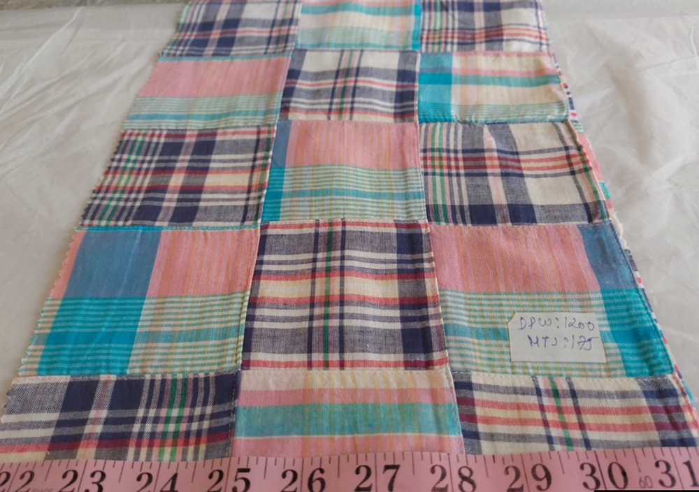 Patchwork Madras fabric for shirts, shorts, preppy bowties & ties, dog bandanas, dog bows, & classic children's clothing.