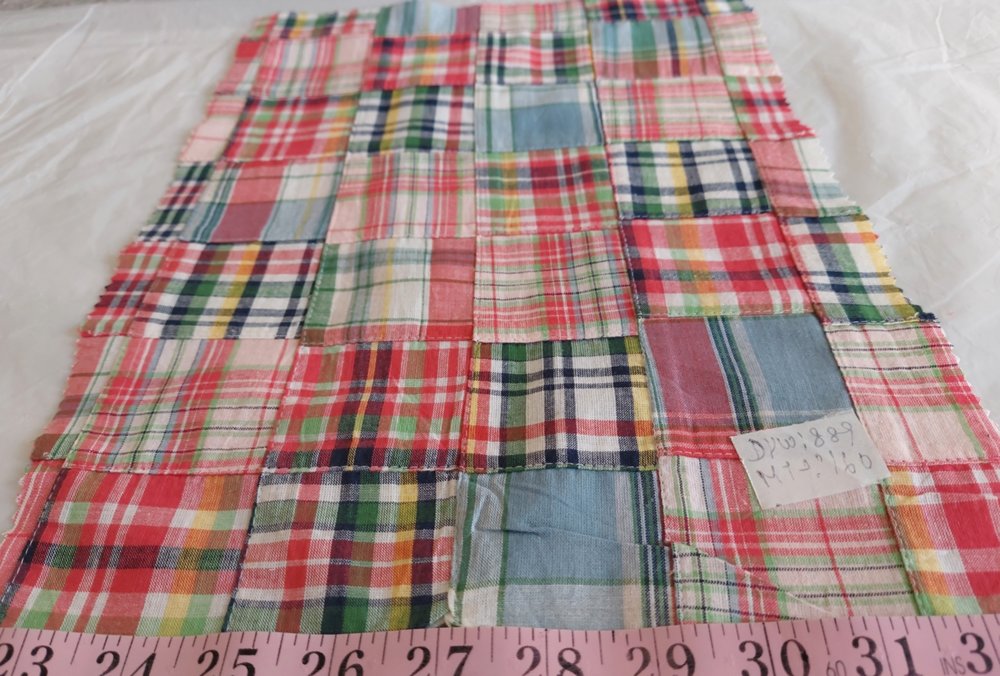 Patchwork Madras or patchwork plaid - a preppy fabric made of plaid fabric of various colors, for preppy children's & men's clothing.