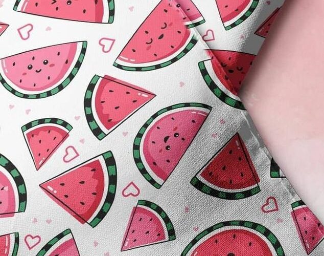Novelty print fabric for children's clothing, dog bandanas and quilting, with watermelons & hearts, for sewing & crafts.