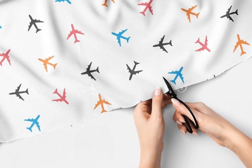 Novelty Print fabric - airplanes in various colors printed, for handmade children's clothing, cat & dog bandanas & skirts.
