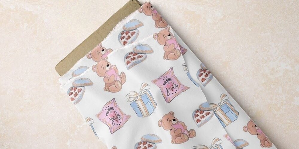 Bears, pillows & gift boxes print fabric, for handsewn dog bandanas & bows, children's clothing, quilting & etsy sewing.
