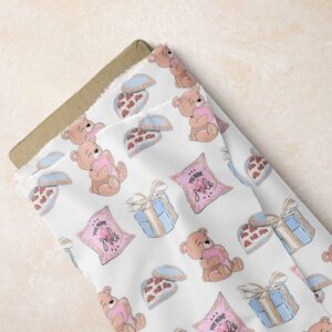 Bears, pillows & gift boxes print fabric, for handsewn dog bandanas & bows, children's clothing, quilting & etsy sewing.