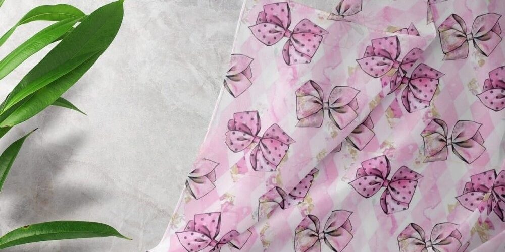 Bows print fabric - pink bows print for vintage dresses, handsewn dog bandanas & bows, children's crafts, clothing & sewing.