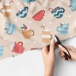 Novelty Print Christmas fabric with hot cocoa and cream, for handmade children's clothing, dog bandanas, skirts & dresses.