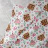 Novelty fabric for children's clothing, dog bandanas, pet clothing, with cupcakes, candies, ginger bread house & hearts.
