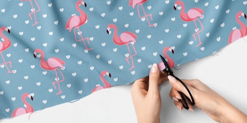 Novelty Print fabric - flamingos and hearts print, for handmade children's clothing, cat & dog bandanas, skirts and dresses.