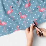 Novelty Print fabric - flamingos and hearts print, for handmade children's clothing, cat & dog bandanas, skirts and dresses.