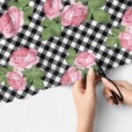 Gingham and roses Print Fabric with for vintage dresses, skirts, handsewn children's clothing, bowties, quilting and sewing.
