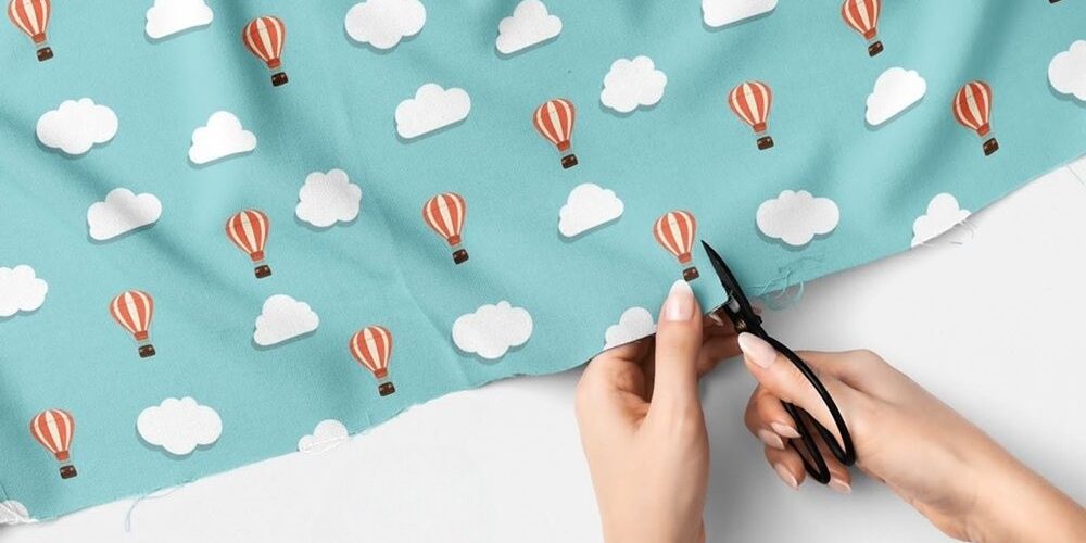 Novelty Print fabric - hot air balloons and clouds print, for handmade children's clothing, cat & dog bandanas, Quilting & skirts.